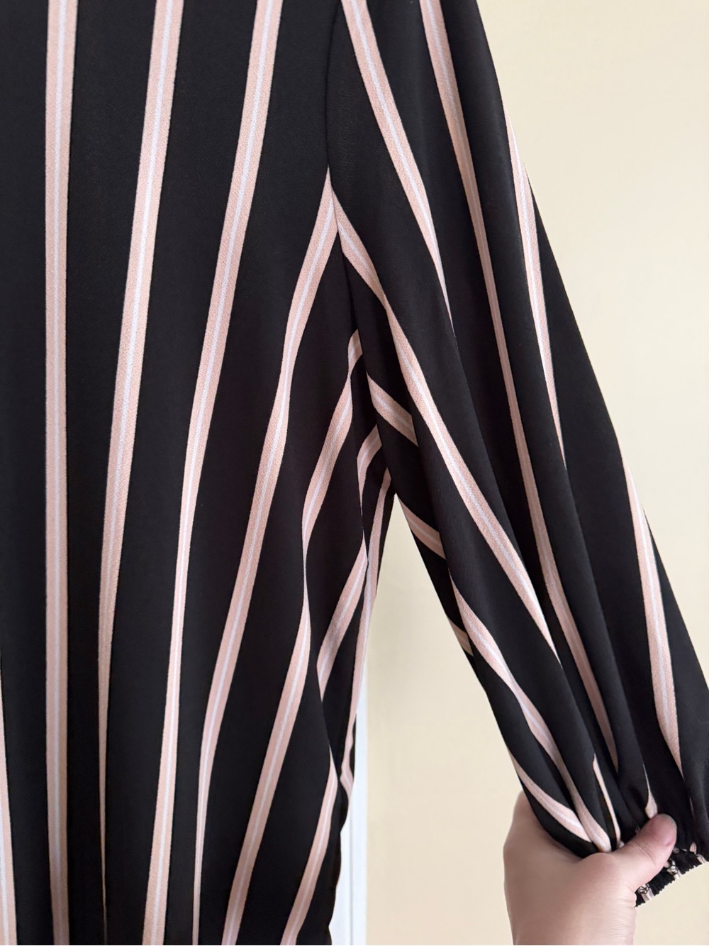 Adrianna Papell Black and White Vertical Stripe Blouse - Picture 4 of 7